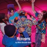 A diverse group of five people are dancing energetically in a colorful, neon-lit environment. One person in the center is wearing a vibrant patterned hoodie, sunglasses, and a headband, with hands raised. Text at the top reads 