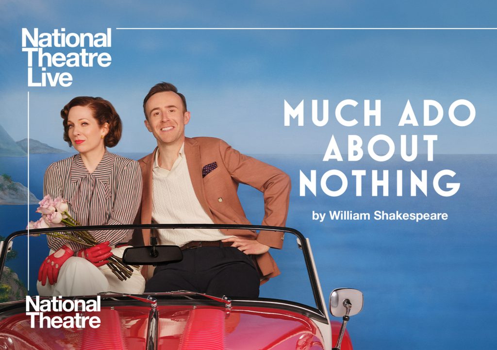 NTL 2022 Much Ado About Nothing - Listing Image Landscape 1240x874px (1) Two people sit on a red car against a backdrop of the ocean.