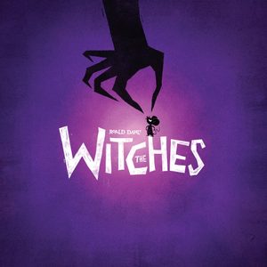 The-Witches-National-Theatre-2000x2000 Title treatment of Roald Dahl's The Witches, with a cartoon of a claw-like hand reaching down to pick up a belligerent-looking mouse who is standing on the H of Witches.